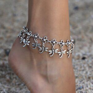 Antique Silver Plated Hand Made Dragonfly Anklet